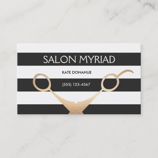 Scissors Black and White Striped Hair Salon Business Card (Front)