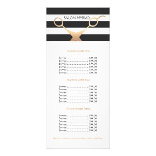 Scissors Black and White Striped Salon Price List Rack Card