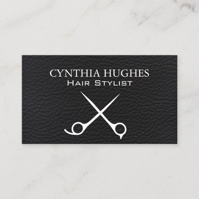 Scissors | Black Leather Business Card (Front)
