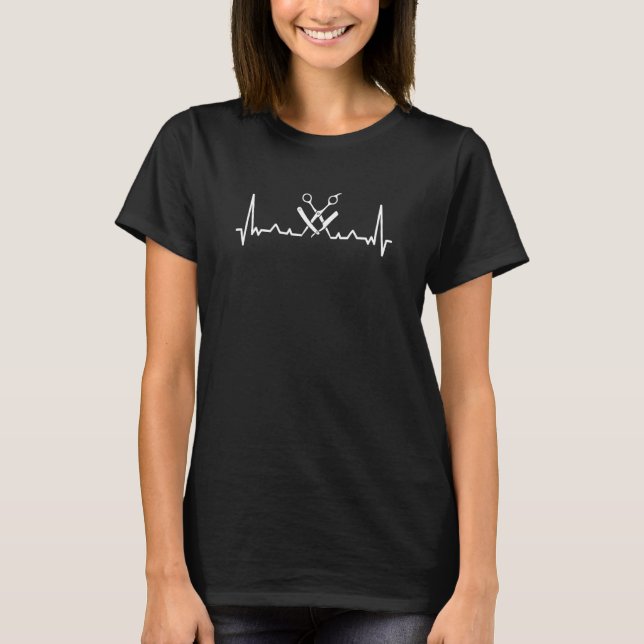 Scissors Blade Beard Awesome Barber Lifeline Heart T-Shirt (Front)