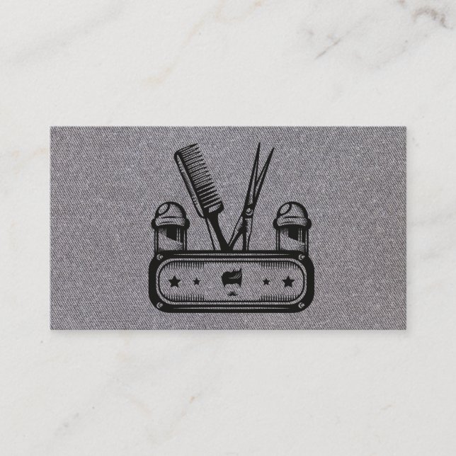 Scissors Comb Barber Pole | Grey Texture Business Card (Front)