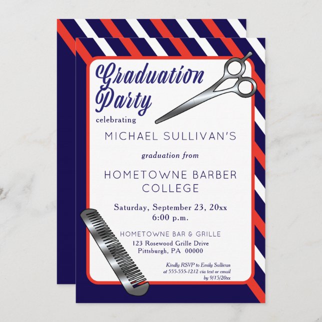 Scissors | Comb Barber School Graduation Party Invitation (Front/Back)