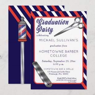 Scissors   Comb Barber School Graduation Party Invitation