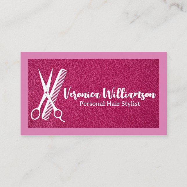 Scissors Comb | Hair Stylist Logo | Leather Business Card (Front)