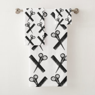 Scissors Comb Hairstylist Salon Bath Towel Set