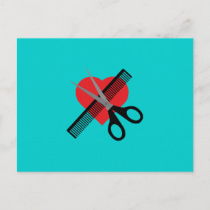 scissors & comb & heart postcard