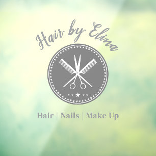 Scissors & Comb Logo Custom Name Elegant Window Cling