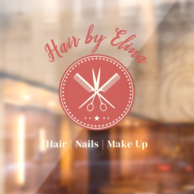 Scissors & Comb Logo Custom Name Elegant Window Cling (Sheet 2)