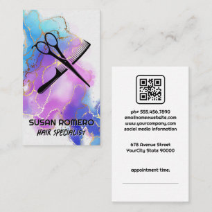 Scissors Comb Logo   Watercolor Artistic Appointment Card