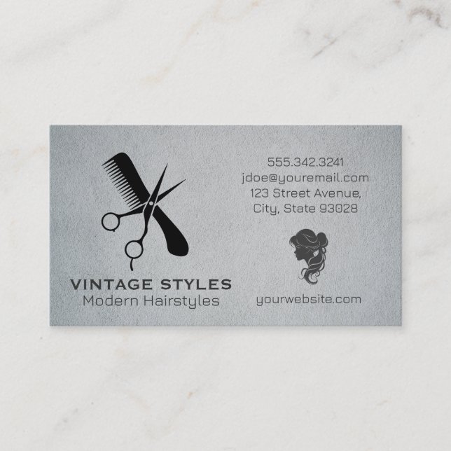 Scissors Comb | Woman’s Hair | Beauty Salon Business Card (Front)