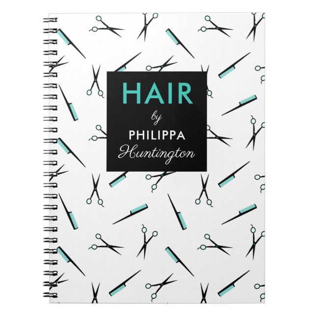 Scissors & Combs Pattern Hair Stylist Notebook (Front)