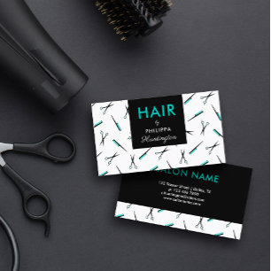Scissors & Combs - Turquoise Black Hair Stylist Business Card