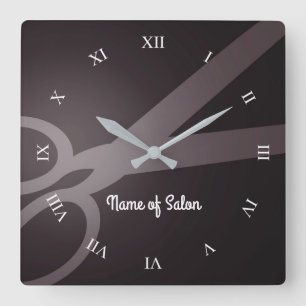 Scissors Dark Brown & White Hair Salon Square Wall Clock