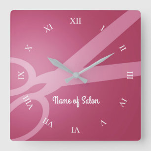 Scissors   Deep Pink & White   Hair Salon Square Wall Clock