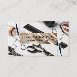 Scissors   Gold Foil Ribbon   Hair Cutting Tools Business Card