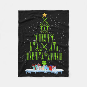 Scissors Hair Christmas Tree Funny Hairstylist Xma Fleece Blanket