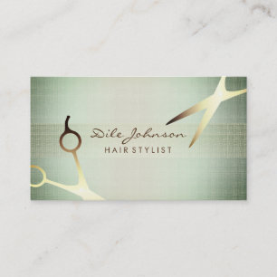 Scissors Hair Stylist Gold Glitter Saloon Linen Business Card