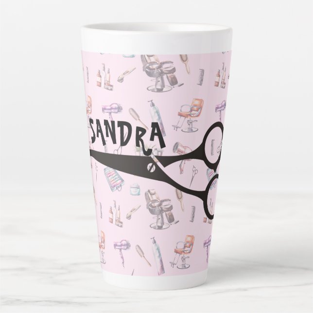 Scissors Hairdresser Stylist Personalised Latte Mug (Front)