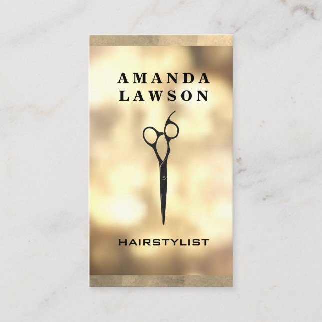 Scissors Icon | Gold Boke Business Card (Front)
