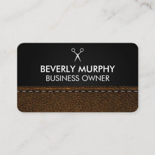 Scissors Logo   Brown Stitched Leather Appointment Card