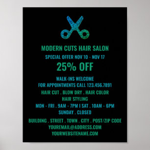 Scissors Logo, Hair Stylist, Hair Salon Advert Poster