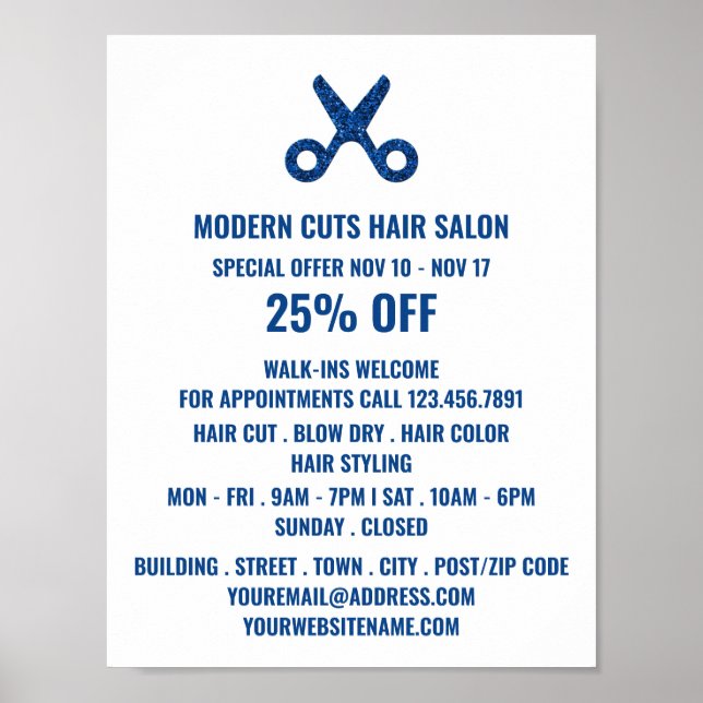 Scissors Logo, Hair Stylist, Hair Salon Advert Poster (Front)