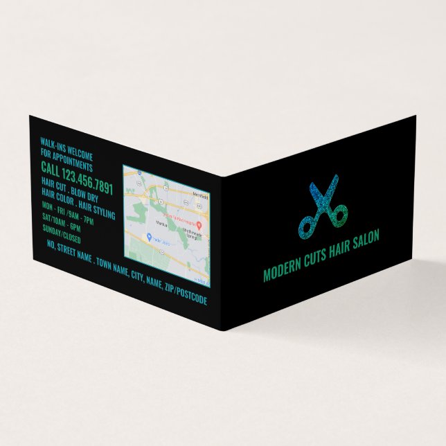Scissors Logo, Hair Stylist, Hair Salon Loyalty Business Card (Outside)
