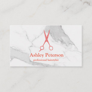 Scissors Logo Hairstylist Marble & Rose Gold Business Card