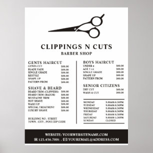 Scissors Logo, Men's Barbers Price List Poster