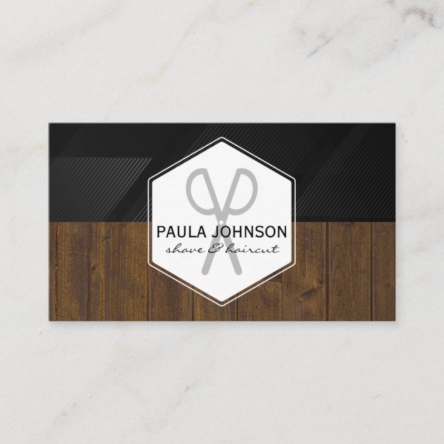 Scissors Logo | Wood Trim Business Card (Front)