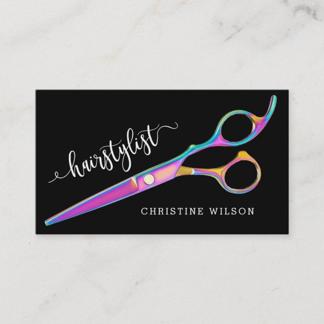 scissors on black hairstylist business card (Front)