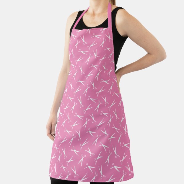 Scissors Pattern Barber and Hair Salon Pink Apron (Insitu)