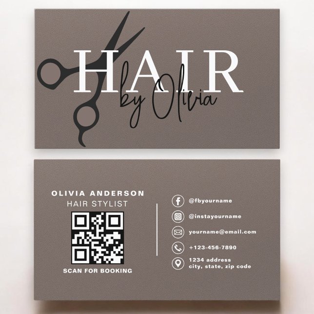 Scissors QR Code Hair Stylist Matte Brown Business Card (Creator Uploaded)