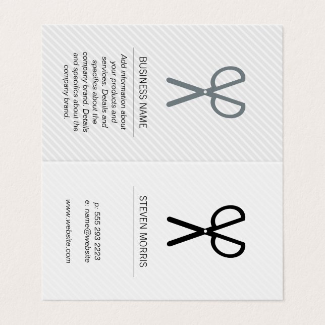 Scissors / Stripes (grey) Business Card (Outside Unfolded)