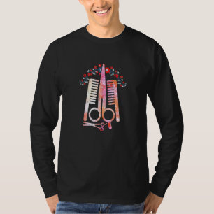 Scissors Tools of the Trace Barber Floral Hairstyl T-Shirt