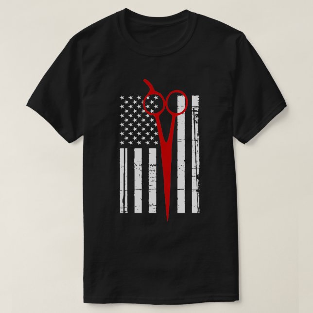 Scissors With American Flag T-Shirt (Design Front)