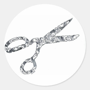 Scissors with Haircuts Classic Round Sticker