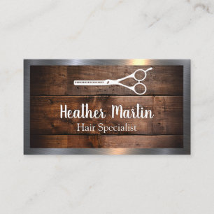 Scissors   Wood and Metallic Frame Business Card