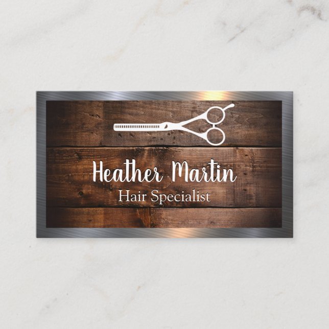 Scissors | Wood and Metallic Frame Business Card (Front)