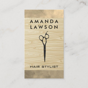Scissors   Wood Grain Background Business Card