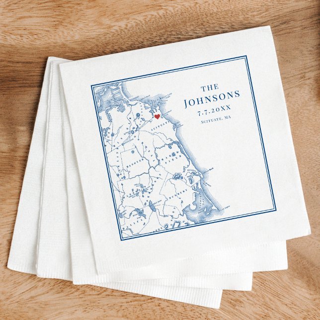 Scituate Massachusetts Map Elegant Last Name Napkin (These last name Scituate MA napkins are perfect to toast the couple at a wedding reception)