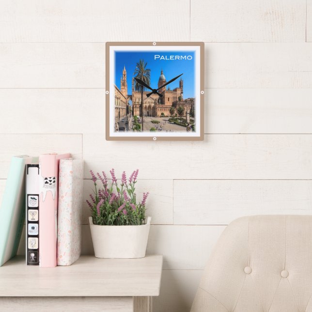 SCL030 PALERMO, Panorama, Sicily,  Italy, Square Wall Clock (Reading Room)