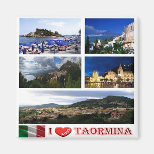 SCL059 TAORMINA, I Love, Mosaic Sicily, Fridge Magnet