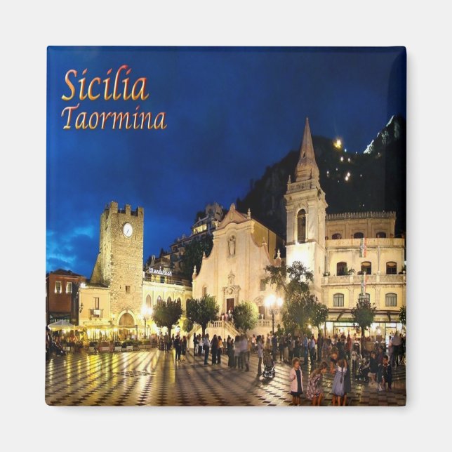SCL061 TAORMINA by night, Sicily, Italy, Fridge Magnet (Front)