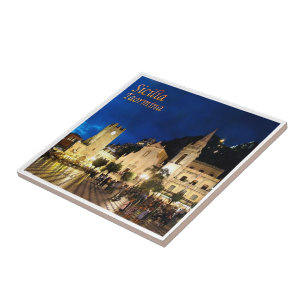 SCL061 TAORMINA by night, Sicily, Italy, Tile