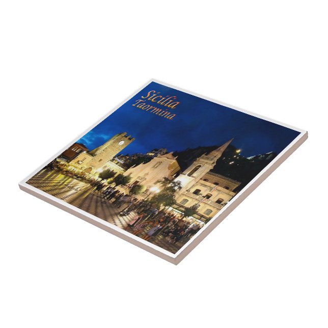 SCL061 TAORMINA by night, Sicily, Italy, Tile (Side)
