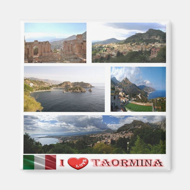SCL062 TAORMINA I Love - Mosaic - Sicily - Fridge Magnet (Front)
