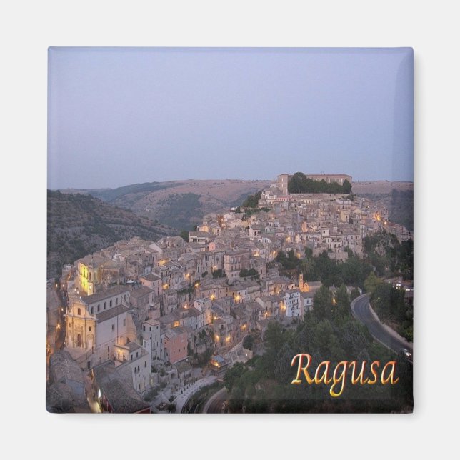 SCL072 RAGUSA by Night, Sicily, Italy, Fridge Magnet (Front)