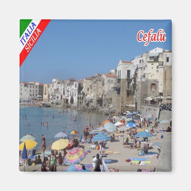 SCL083 CEFALU', Beach, Sicily, Italy, Fridge Magnet (Front)