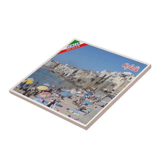 SCL083 CEFALU', Beach, Sicily, Italy, Tile (Side)